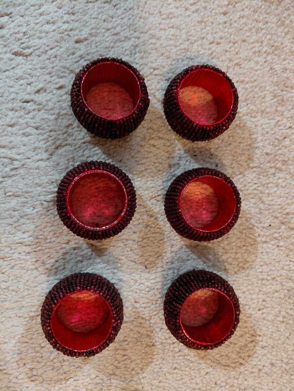Vintage Jaclyn Smith Red Beaded Napkin Rings - Set of 6